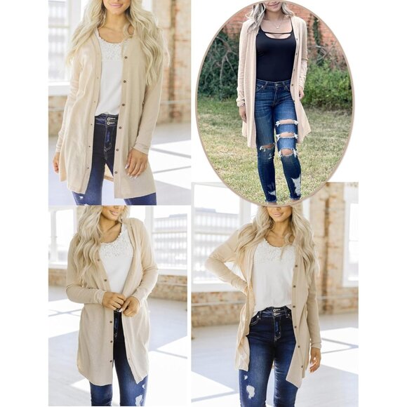 Lightweight Women's Cardigan Summer Long Sleeve Open Front Sweater - Picture 2 of 6